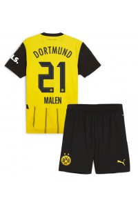 Fotbalové Dres Borussia Dortmund Donyell Malen #21 Dětské Domácí Oblečení 2024-25 Krátký Rukáv (+ trenýrky)